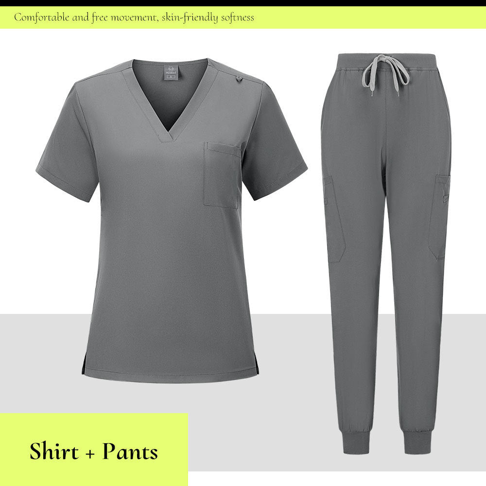 V-neck Medical Scrub Top And Pants Set