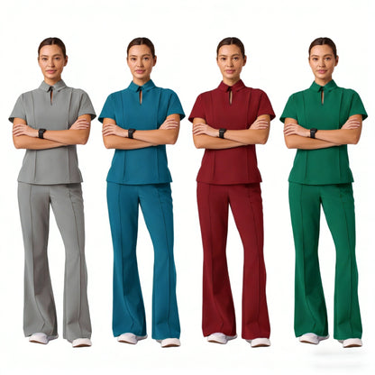 Solid-color Medical Scrub Top With Short Sleeves For Dentists And Hospital Staff