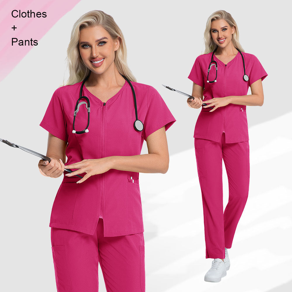 V-neck High-elasticity Scrub Top And Pants Set For Medical And Lab Use