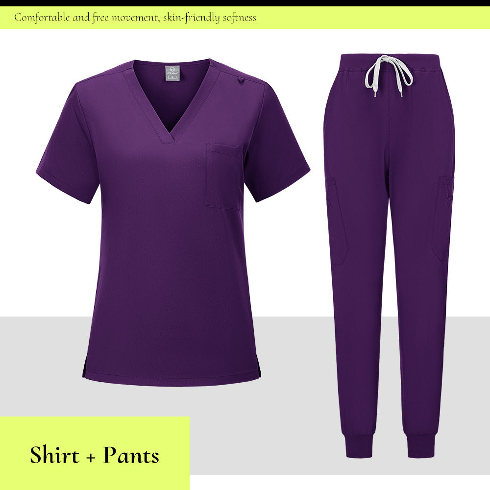 V-neck Medical Scrub Top And Pants Set
