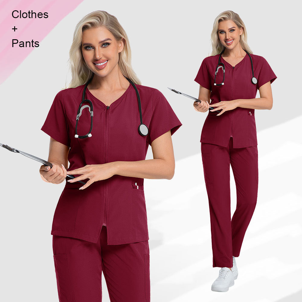 V-neck High-elasticity Scrub Top And Pants Set For Medical And Lab Use