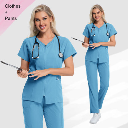 V-neck High-elasticity Scrub Top And Pants Set For Medical And Lab Use