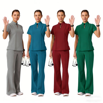 Solid-color Medical Scrub Top With Short Sleeves For Dentists And Hospital Staff