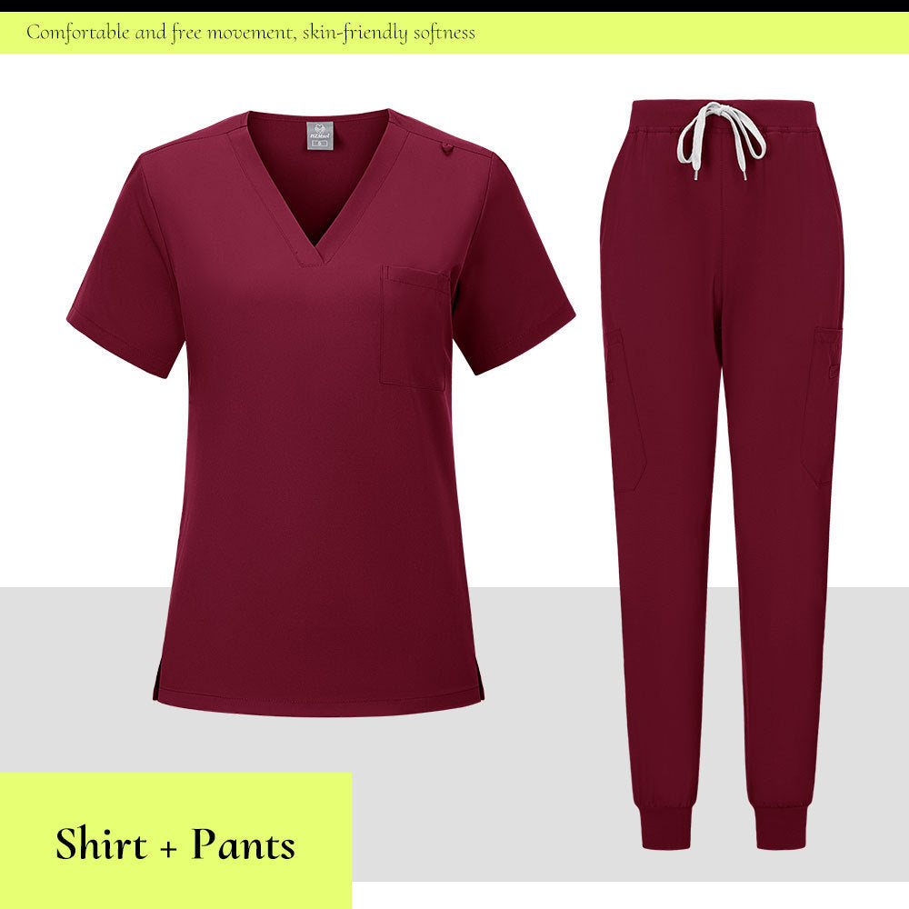 V-neck Medical Scrub Top And Pants Set