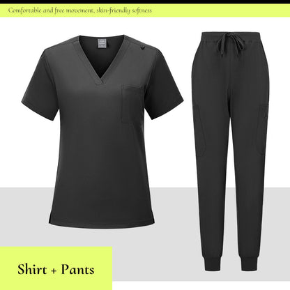 V-neck Medical Scrub Top And Pants Set