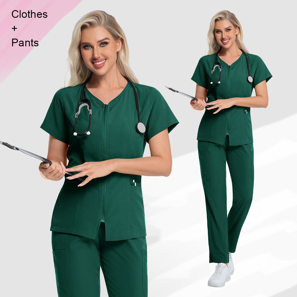V-neck High-elasticity Scrub Top And Pants Set For Medical And Lab Use