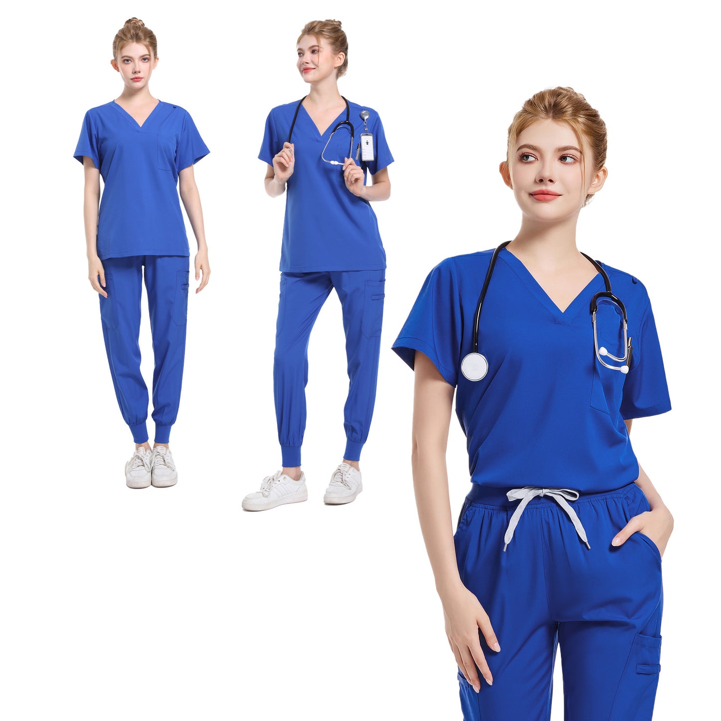 V-neck Medical Scrub Top And Pants Set