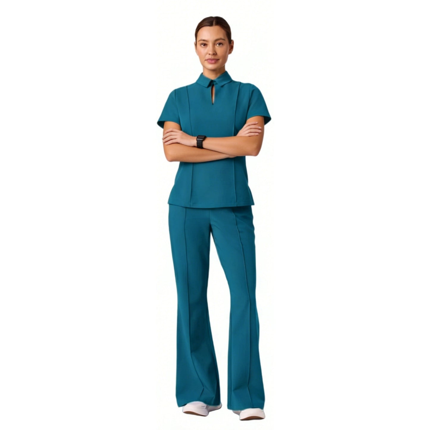 Solid-color Medical Scrub Top With Short Sleeves For Dentists And Hospital Staff