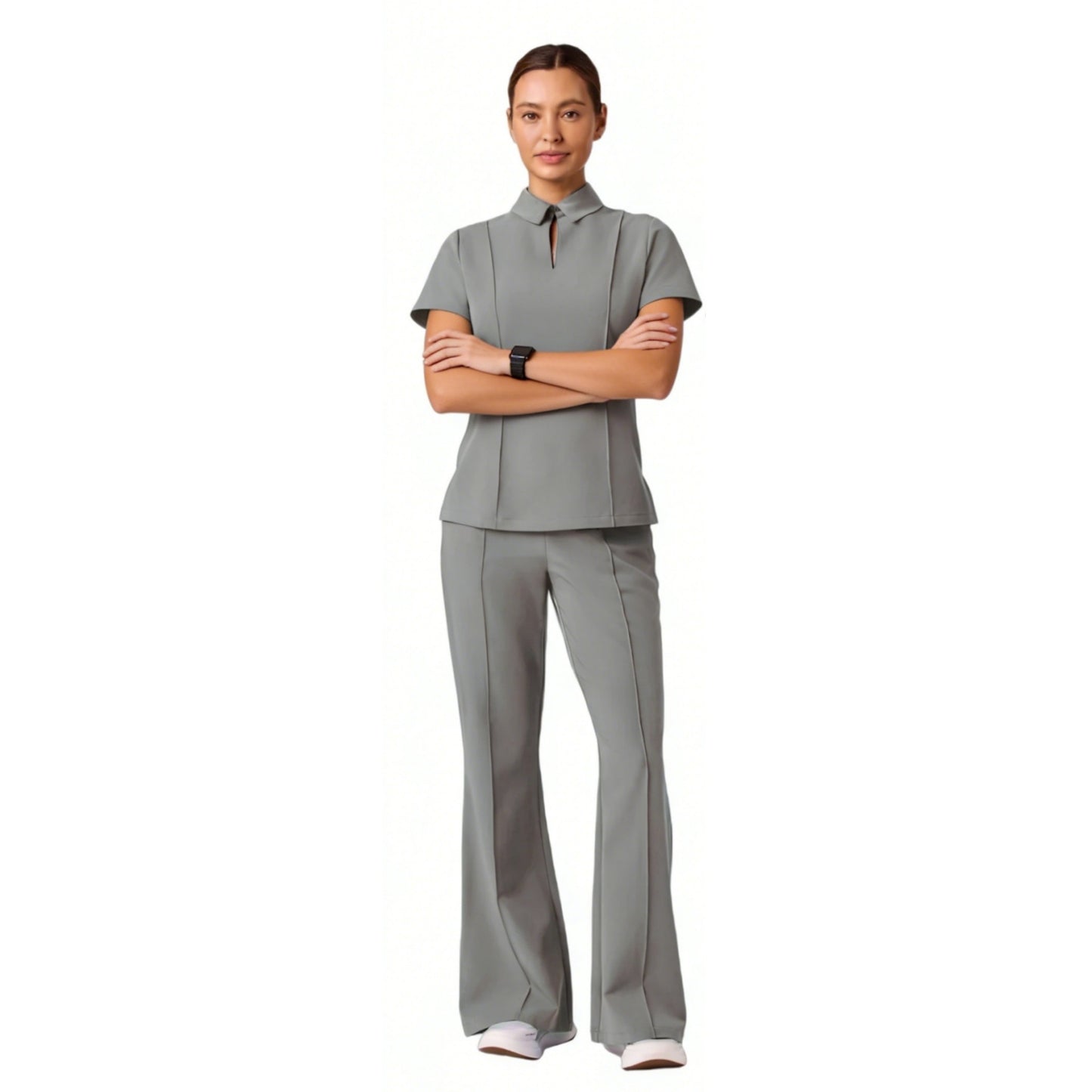 Solid-color Medical Scrub Top With Short Sleeves For Dentists And Hospital Staff