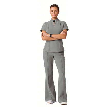 Solid-color Medical Scrub Top With Short Sleeves For Dentists And Hospital Staff