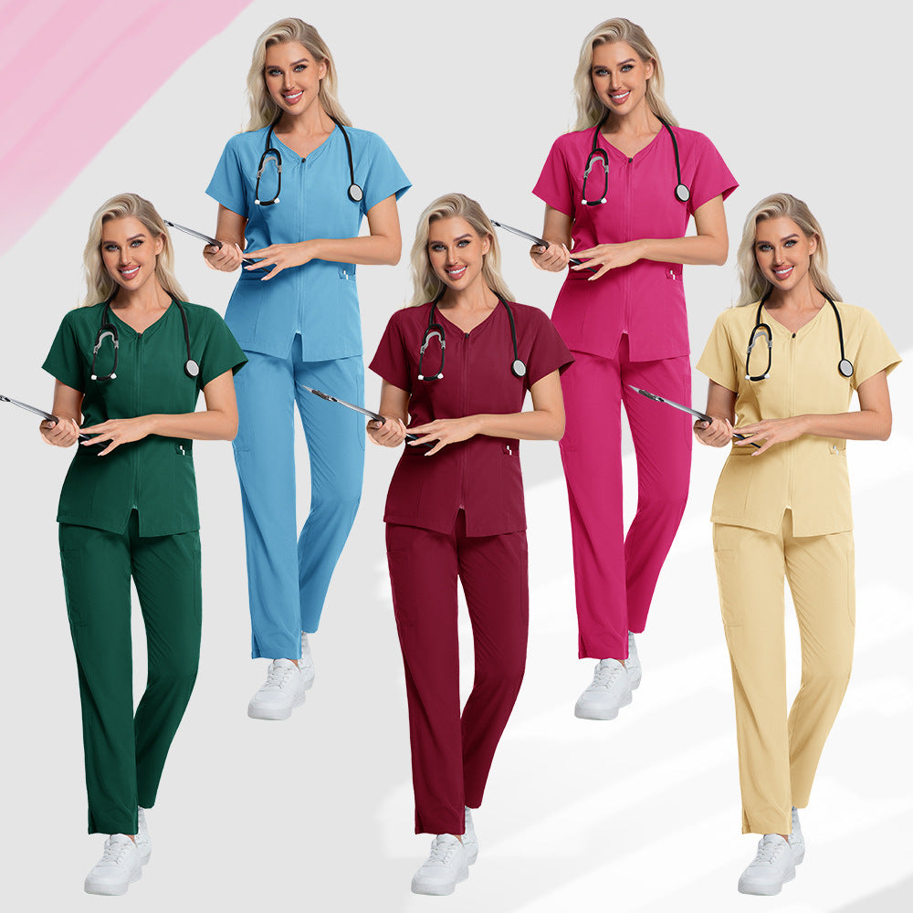 V-neck High-elasticity Scrub Top And Pants Set For Medical And Lab Use