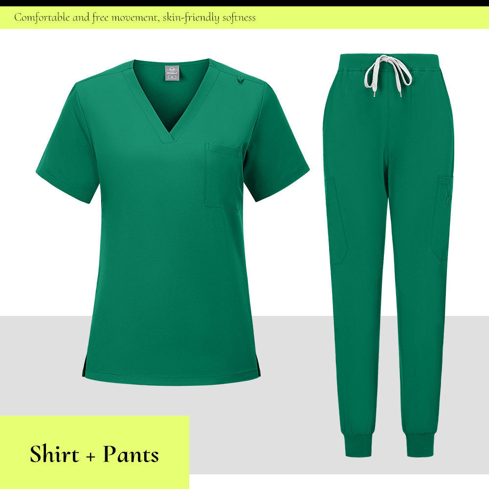V-neck Medical Scrub Top And Pants Set