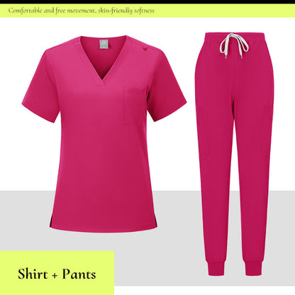 V-neck Medical Scrub Top And Pants Set